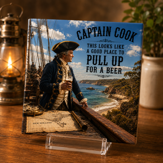Captain Cook – Pull Up for a Beer Tile